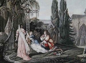 Louis XIV in pursuit of Louise de la Valliere who had taken refuge after a quarrel in 1662 with the king at the Carmelite convent at Chaillot