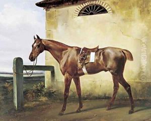 A Saddled Race Horse Tied to a Fence 1828
