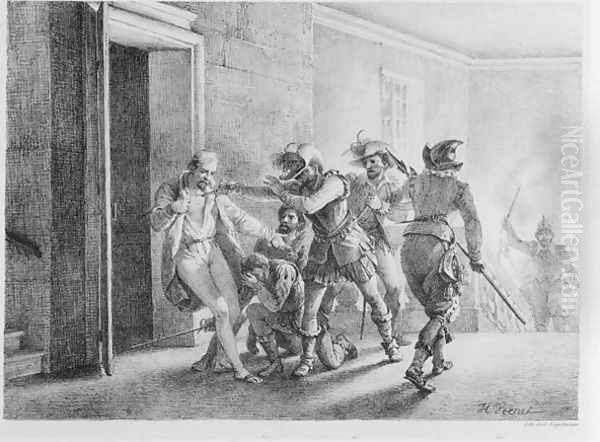 The Assassination of Wallenstein , lithograph by Gottfried Engelmann - view 1