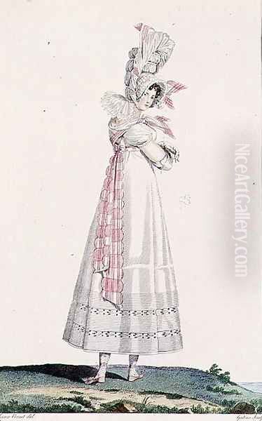Summer Dress, fashion plate from Incroyables et Merveilleuses, engraved by Georges Jacques Gatine 1773-1831, c.1815 - view 1
