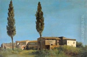 Farm-buildings at the Villa Farnese the Two Poplar Trees by Pierre-Henri de Valenciennes