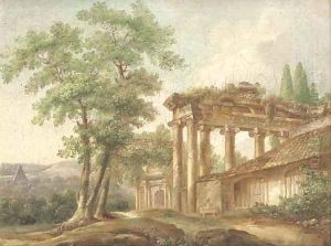 An Italianate landscape with classical ruins