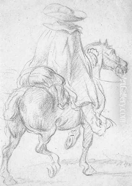 A man on a horse seen from behind - view 1