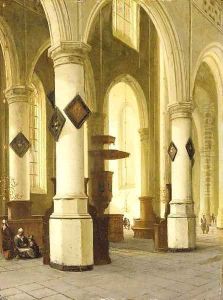 The interior of a church by Hendrick Van Vliet