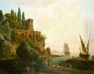 Imaginary Landscape, Italian Harbor Scene by Claude-joseph Vernet