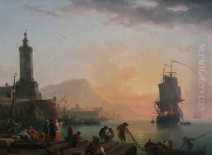 A Calm at a Mediterranean Port by Claude-joseph Vernet