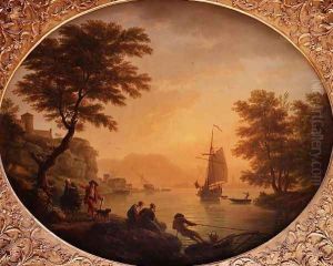 Day An Italianate rocky inlet with fisherfolk