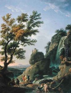 Landscape with Waterfall and Figures, 1768 by Claude-joseph Vernet