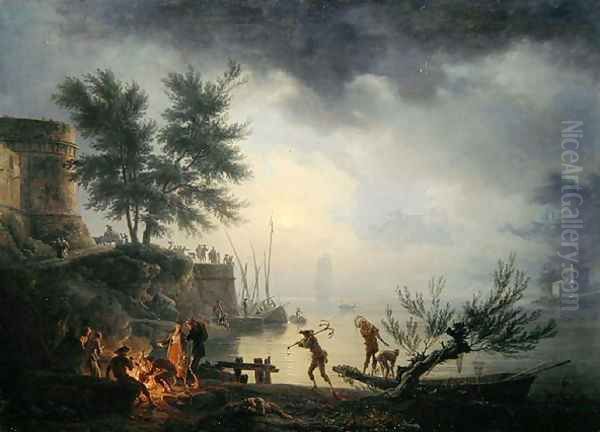 Sunrise, A Coastal Scene with Figures around a Fire, 1760 - view 1