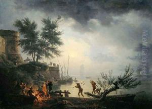 Sunrise, A Coastal Scene with Figures around a Fire, 1760 by Claude-joseph Vernet
