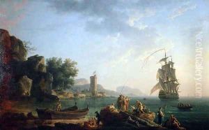 Coast scene with British man of war