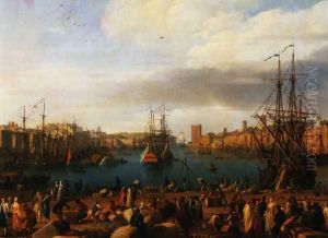 Inside the port of Marseilles by Claude-joseph Vernet