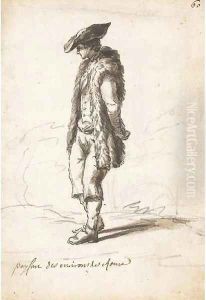 A peasant wearing a sheepskin coat by Claude-joseph Vernet