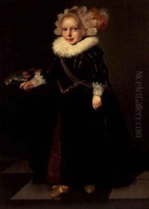 Girl wearing a black dress with feather head dress by Cornelis De Vos