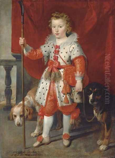 Portrait of a boy, traditionally called Francois de Boisschot, Comte d'Erps, full-length, in an ermine coat with red bows and red hose, on a balcony - view 1