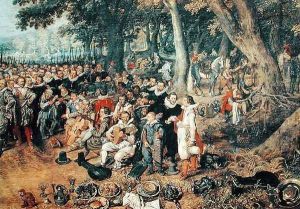 Allegory of the Truce of 1609 between the Netherlands and Spain, detail of musicians on the right by Adriaen Pietersz. Van De Venne