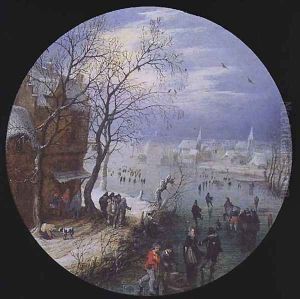 A Winter Skating Scene by Adriaen Pietersz. Van De Venne