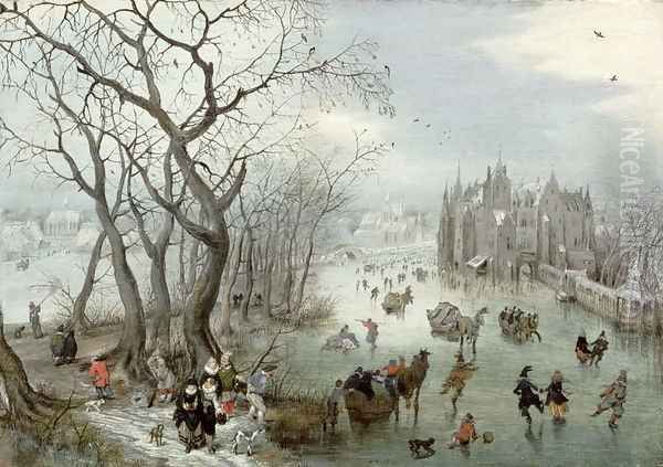 Winter Landscape with Skaters near a Castle, 1615 by Adriaen Pietersz. Van De Venne