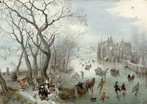 Winter Landscape with Skaters near a Castle, 1615