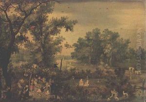 Elegant Women Making Music in an Arbour