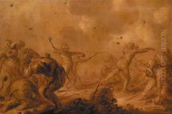 Quiste Kolen Boors fighting over a basket with coals - en brunaille - view 1