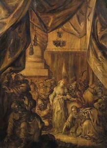 Christ and the woman taken into adultery - en brunaille by Adriaen Pietersz. Van De Venne