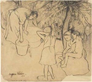 Drawing For The Drypoint Childrens Bath In The Garden by Suzanne Valadon