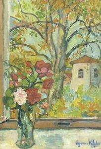 Bouquet de fleurs devant une fenetre a Saint-Bernard by Suzanne Valadon