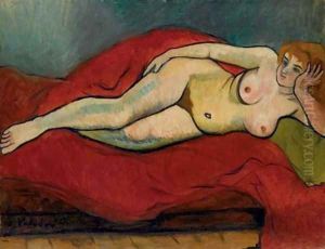 Nu allonge a la draperie rouge by Suzanne Valadon