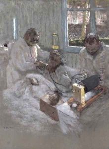 The Cardiologist Henri Vaquez (1860-1936) and his Assistant, Doctor Parvu, at la Pitie, c.1918-21