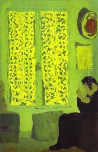 The Green Interior or Figure in front of a Window with Drawn Curtains (L'Interieur vert ou Figure aupres d'une fenetre a rideaux fermes) 1891 by Jean-Edouard Vuillard