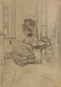 L'interieur (Lucy Hessel dans la chambre du jardin) by Jean-Edouard Vuillard