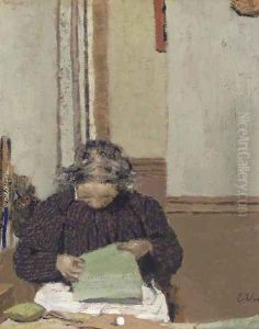 Madame Vuillard cousant by Jean-Edouard Vuillard