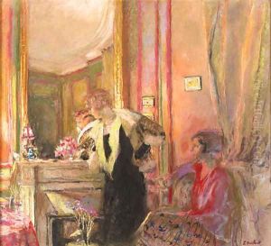 Gabrielle Jonas et sa fille Irene Montanet devant la chemine by Jean-Edouard Vuillard