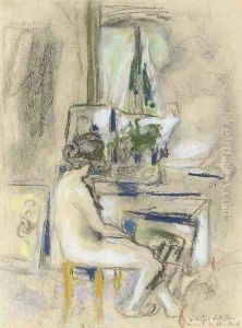 Nu assis devant la cheminee by Jean-Edouard Vuillard