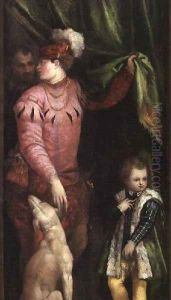 A youth with elegantly dressed boy and greyhound by Paolo Veronese (Caliari)