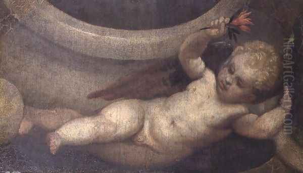 Putto with a red flower - view 1
