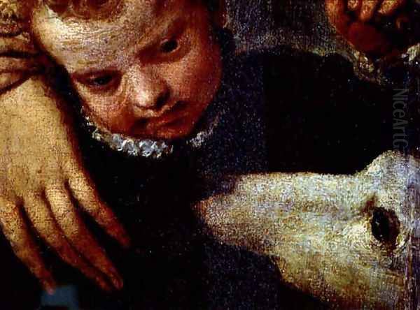 Portrait of a Woman with a Child and a Dog, detail of the heads of the child and the dog - view 1