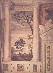 Landscape, detail of the frescoes in the Olympic Room, 1560-62