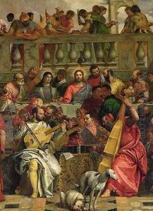 The Marriage Feast at Cana, detail of Christ and musicians, c.1562