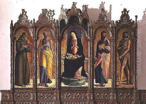 Polyptych depicting central panel Madonna and Child Enthroned, St. Dominic and St. Peter left hand panels, St. Paul and St. John the Baptist right hand panels, 1476 - view 1
