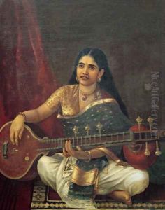 Young Woman with a Veena by Raja Ravi Varma