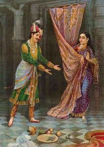 Keechaka and Sairandhri 2 by Raja Ravi Varma