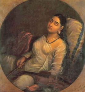 Lady Resting on the Pillow by Raja Ravi Varma