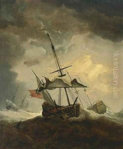 Small English Ship Dismasted In A Gale