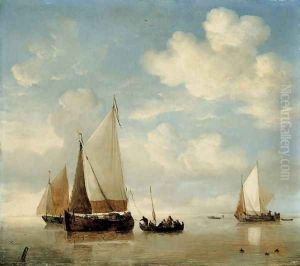 Calm Dutch Smalschips And A Rowing Boat
