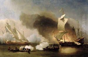 An Action off the Barbary Coast with Galleys and English Ships, c.1695 by Willem van de Velde the Younger