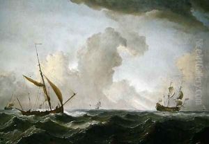An English Galliot at sea running before a strong wind, c.1690 by Willem van de Velde the Younger