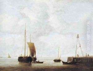 A Dutch Hoeker at Anchor near a Pier by Willem van de Velde the Younger