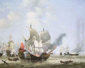 The Burning of the Andrew at the Battle of Scheveningen, c.1653-54